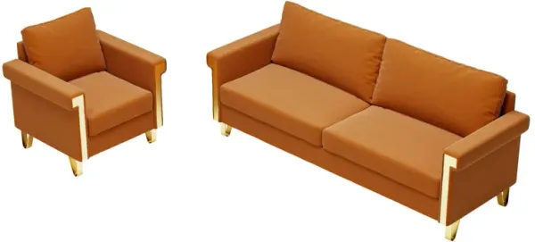 Luxury Velvet Sofa And Chair Set With Metal Accents
