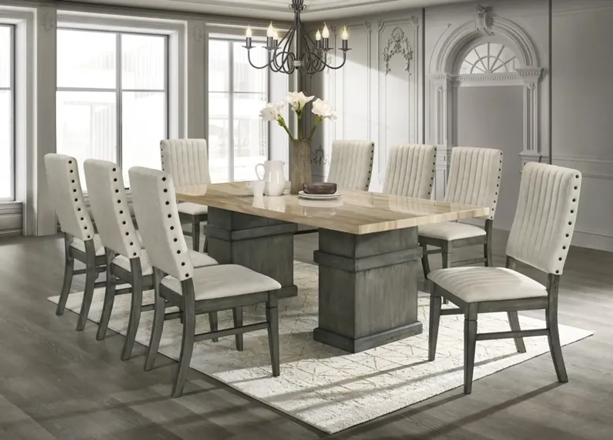 9 Piece Dining Room Set with Faux Marble Tabletop