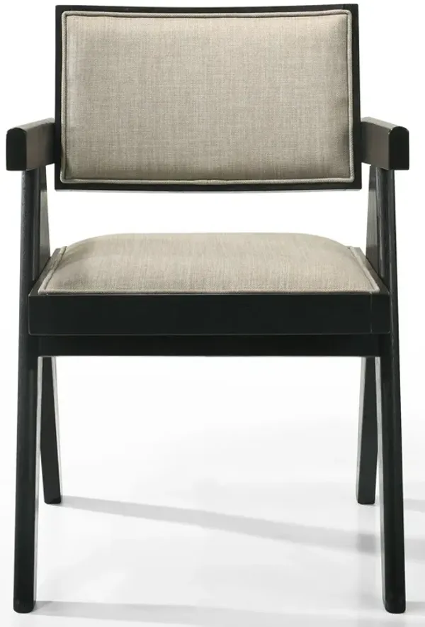 Jasper - Dining Arm Chairs With Upholstered Seat (Set of 2) - Ebony Black / Beige