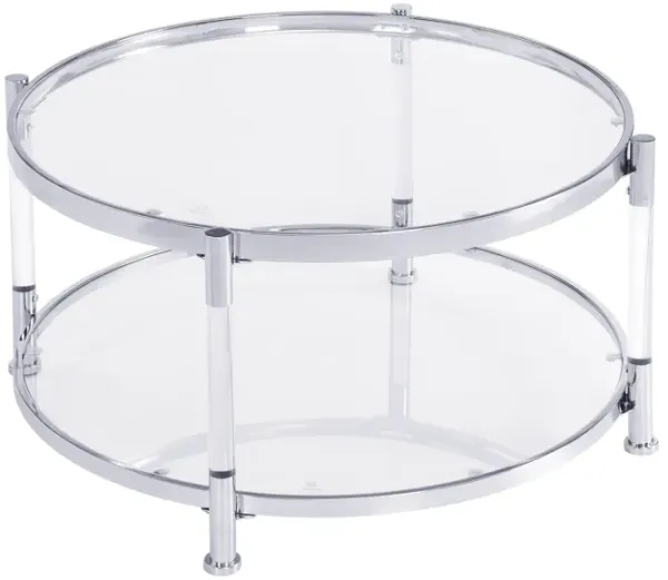 Contemporary Acrylic, Coffee Table, Round Tempered Glass Coffee Table - Chrome / Silver