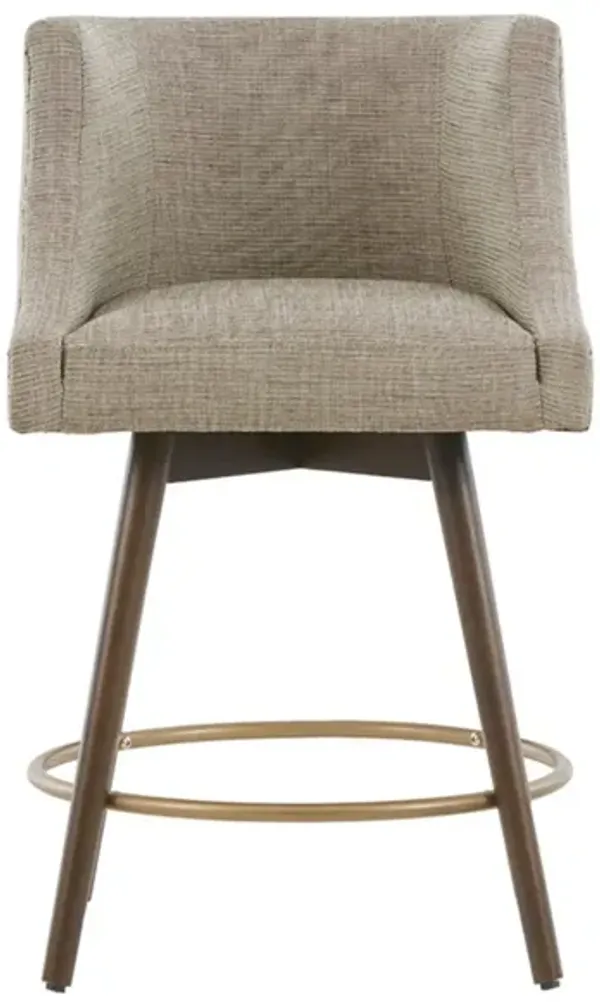 Swivel Counter Stool With Antique Bronze Detailing - Beige Multi