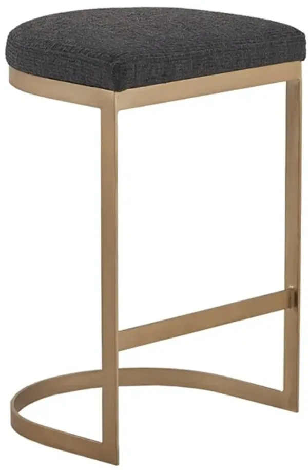 Counter Stool With Upholstered Seat, Metal Base - Charcoal / Antique Gold