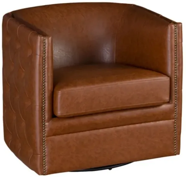 Tufted Barrel Swivel Chair With 360 Degree Swivel Functionality - Brown