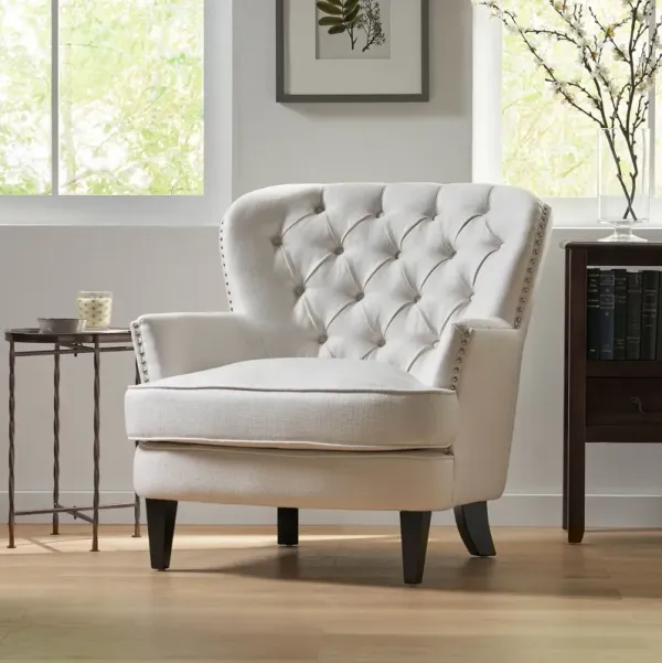 Modern Accent Chair Upholstered Foam Filled Living Room Chairs Comfy Reading Chair Mid Century Modern Chair, Armchair For Living Room Bedroom - Ivory