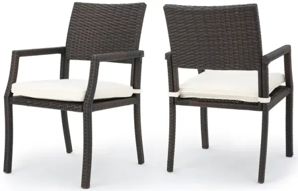 Outdoor Wicker Dining Chair With Water Resistant Cushions (Set of 2) - White / Brown