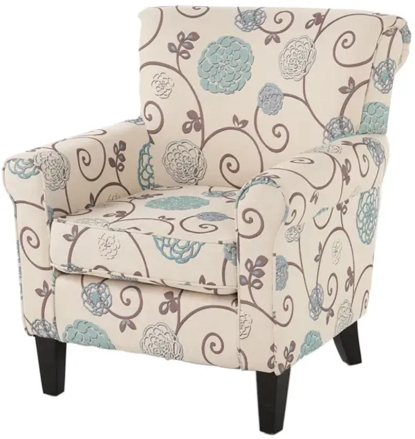 Upholstered Chair With Floral Pattern Design And Solid Wood Legs - Multi Color