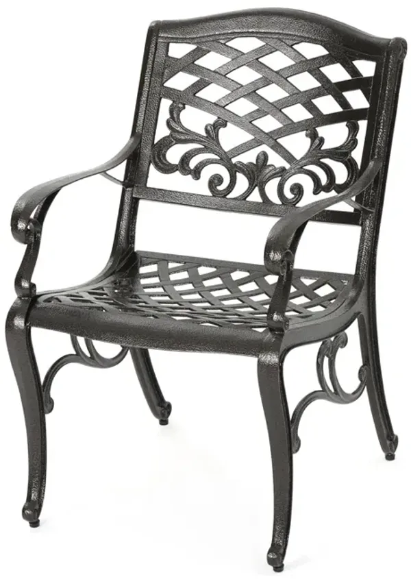 Luminea - Outdoor Aluminum Dining Chair With Scroll Design, Lattice Pattern And Cabriole Legs - Bronze