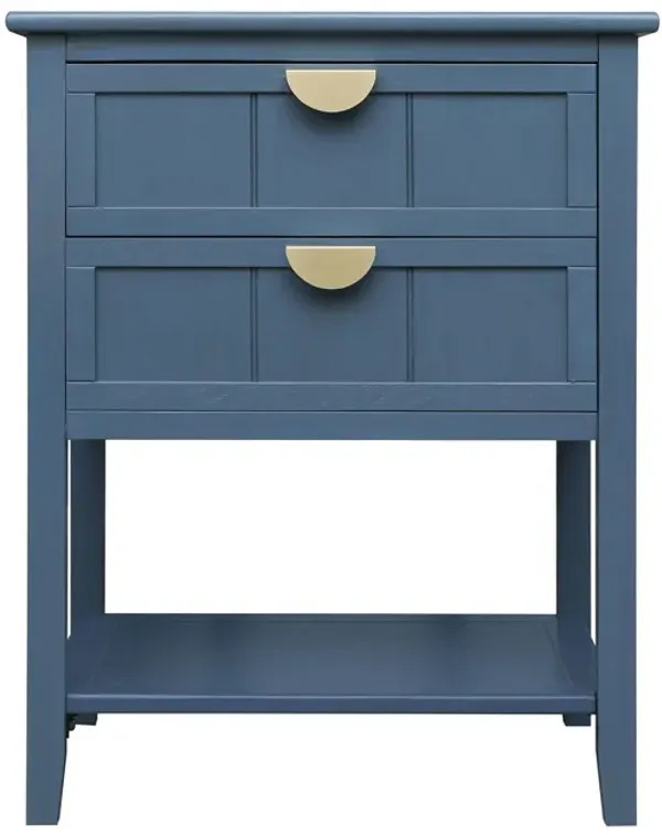 2 Drawer Side Table, American Style, End Table, Suitable For Bedroom, Living Room, Study