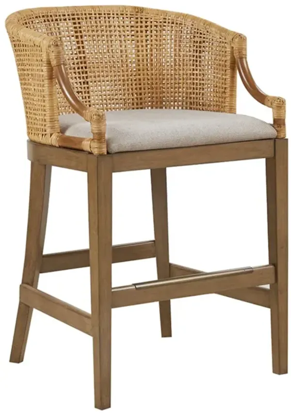 Handcrafted Rattan Counter Stool With Upholstery