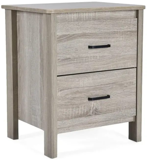 Wood Nightstand With 2 Drawers And Metal Handle - Oak