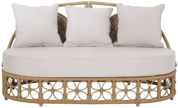 Outdoor Wicker Daybed With Pillows - Light Brown / Beige