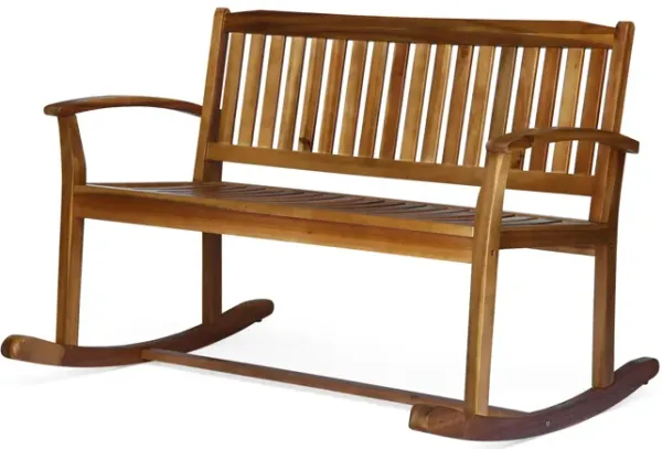 Outdoor Rocking Loveseat With Acacia Wood Frame - Natural