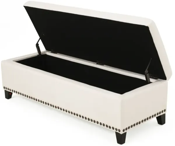 Upholstered Storage Ottoman With Nailhead Trim - Beige