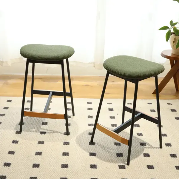 Modern Bar Stools Comfortable & Stylish Counter Height And Bar Height Bar Stools, Soft Fabric Upholstered, Backless For Kitchen, Dining Room Bar Chairs (Set of 2) - Green