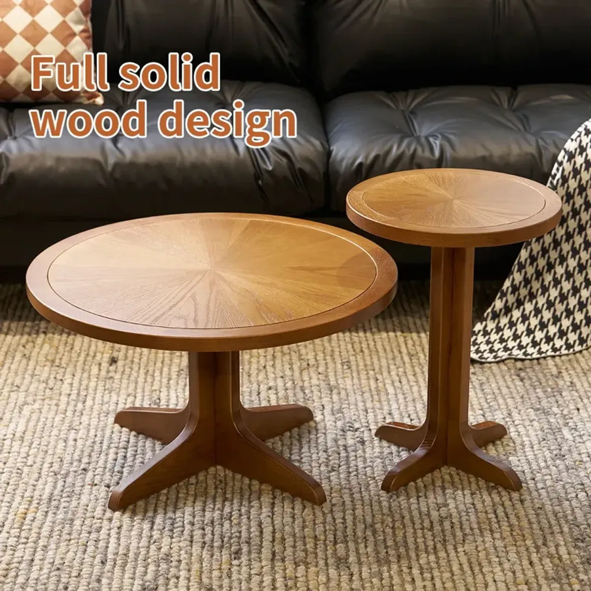 2 Piece Modern Farmhouse Living Room Coffee Table Set, Stylish And Elegant Nesting Round Wooden Table, Side End Table Set For Living Room - Brown