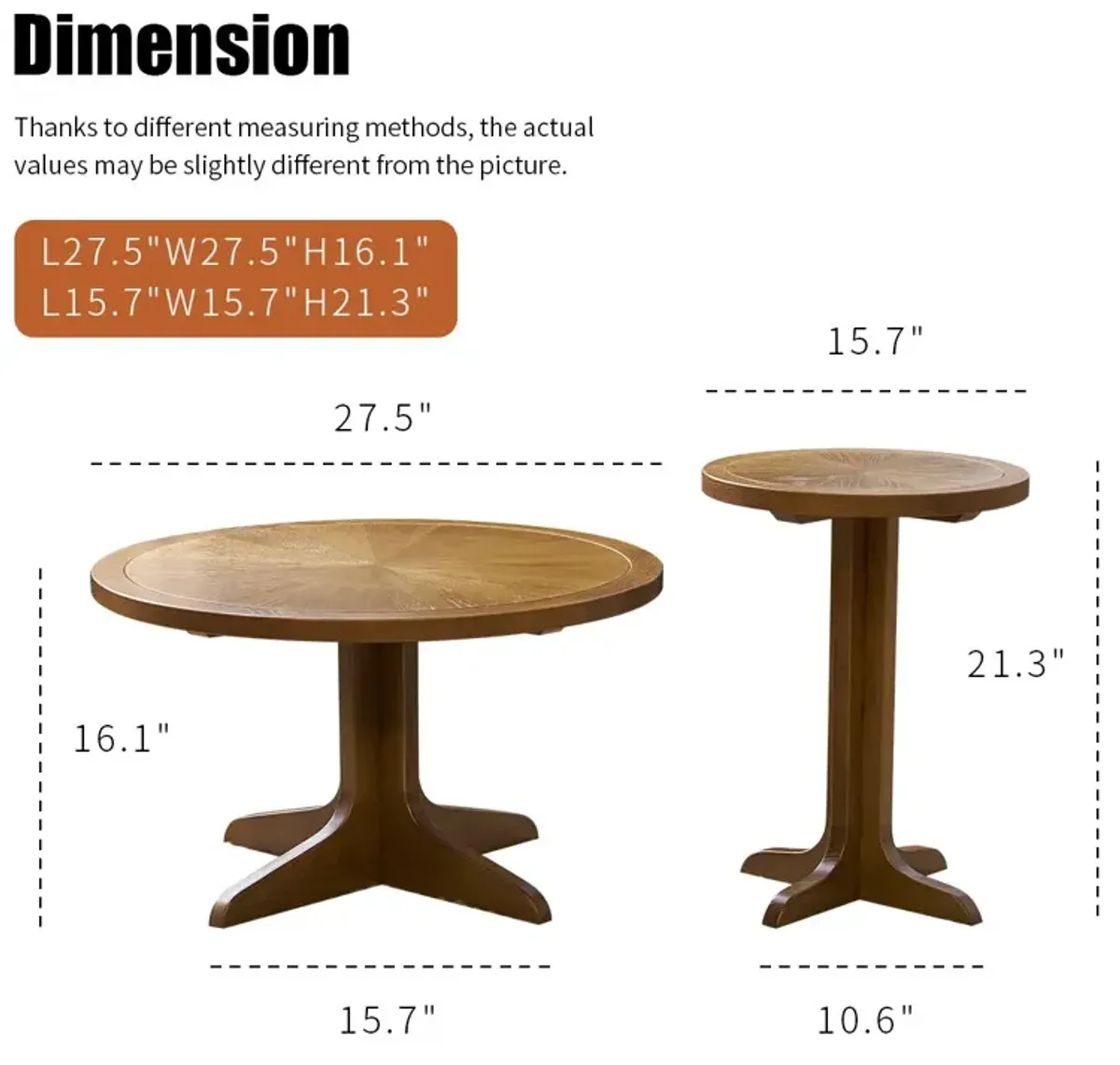 2 Piece Modern Farmhouse Living Room Coffee Table Set, Stylish And Elegant Nesting Round Wooden Table, Side End Table Set For Living Room - Brown