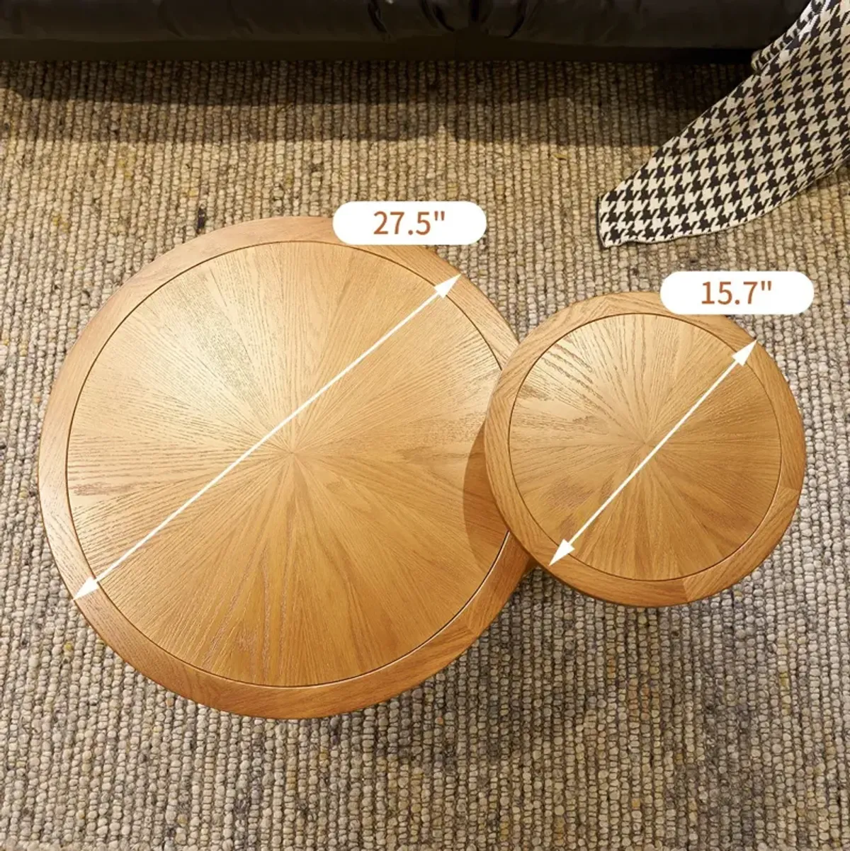 2 Piece Modern Farmhouse Living Room Coffee Table Set, Stylish And Elegant Nesting Round Wooden Table, Side End Table Set For Living Room - Brown