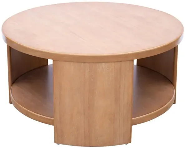 Modern Minimalist Round Coffee Table With Shelf Storage - Natural
