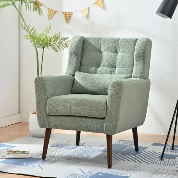 Modern Accent Chair, Teddy Fabric Living Room Chairs Comfy Reading Chair, Mid Century Accent Chair, Lounge Arm Chairs Armchair For Living Room Bedroom - Light Green