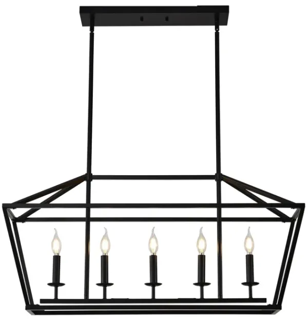 5 Light Farmhouse Kitchen Island Lighting, 5 Light Industrial Linear Chandelier For Dining Room Metal Hanging Pendant Light Fixture For Bedroom Living Room Hallway Conference Room - Matte Black