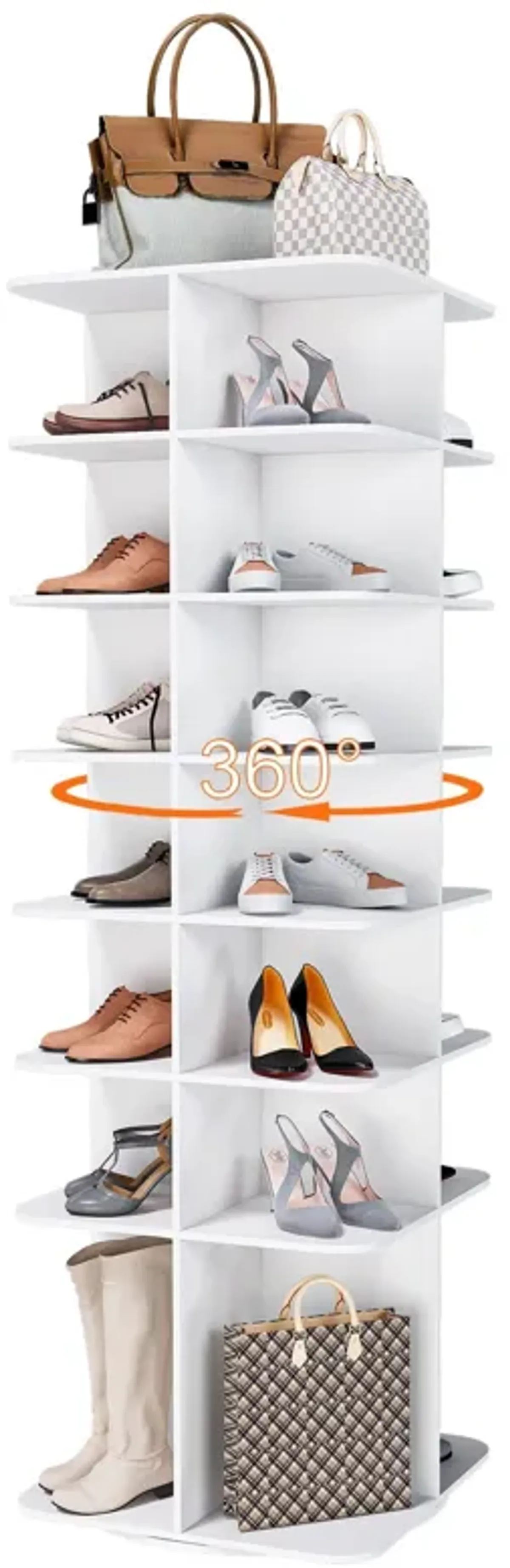 7 Tier Square Rotating Shoe Rack Tower With 360° Spinning Organizer - White