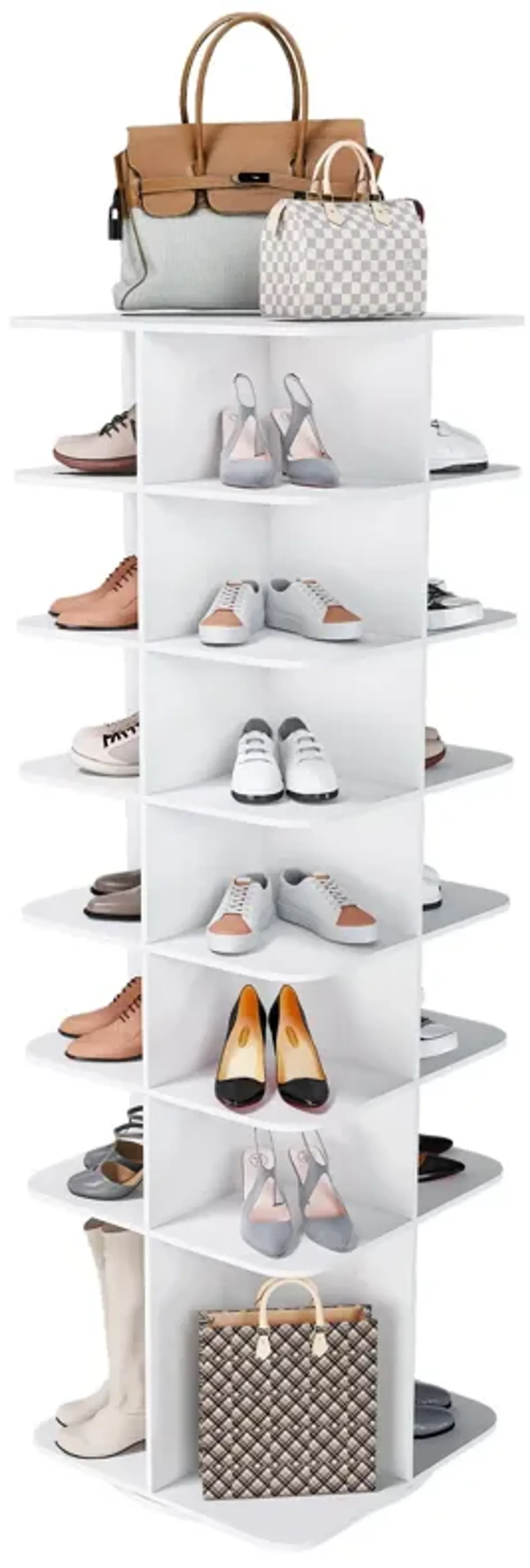 7 Tier Square Rotating Shoe Rack Tower With 360° Spinning Organizer - White