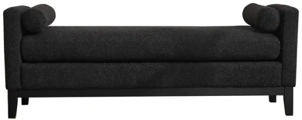 Elegant Upholstered Bench, Daybed, Ottoman With Wood Legs & 2 Bolster Pillows - Black Boucle
