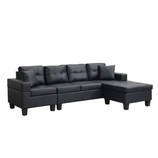 Modern Sectional Sofa Set With L Shape Chaise Lounge, Cup Holder, 4 Seat