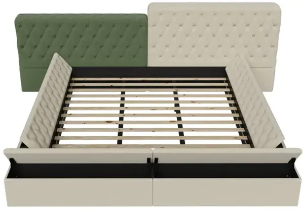 Modern Upholstered Platform Bed With Storage Space, Sturdy And Stable Solid Wood Frame