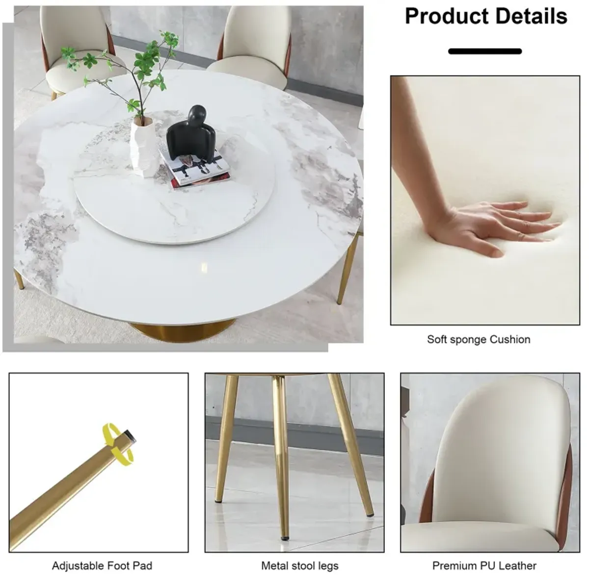 Round Stone Burning Table, Modern Marble Dining Table With Chairs