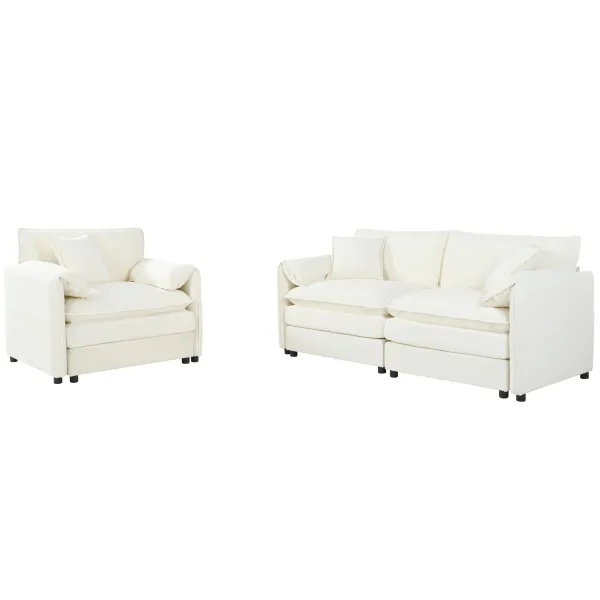 Modern Upholstered Chenille Loveseat And Armchair Set With Pillows