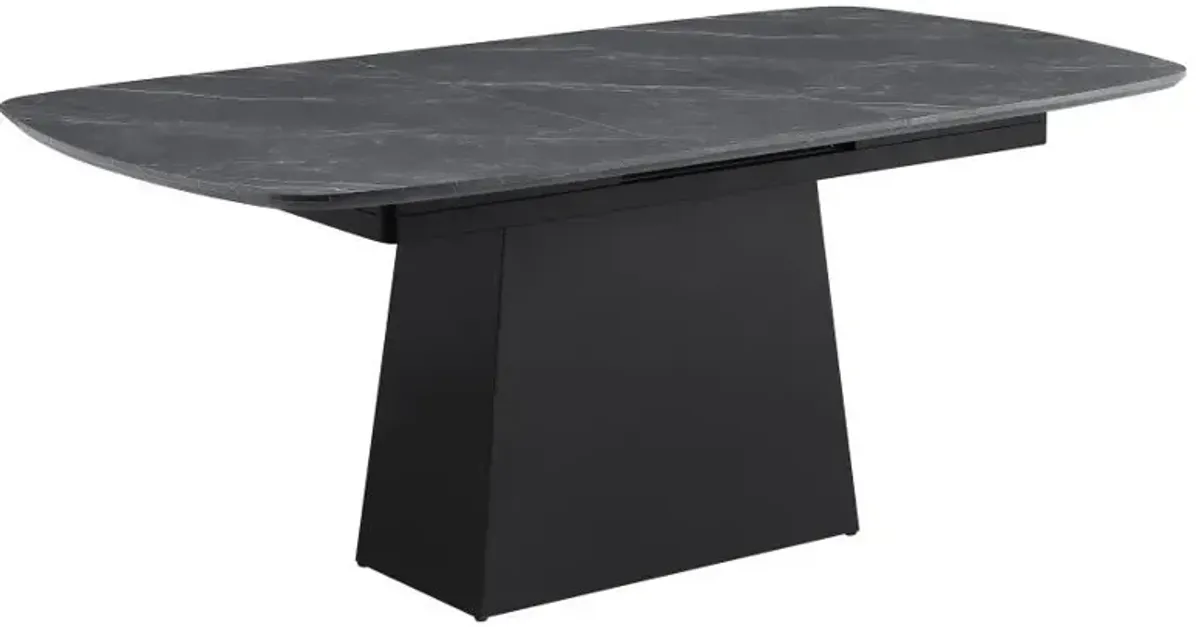 Potero - Faux Marble Extension Leaf Dining Table - Black