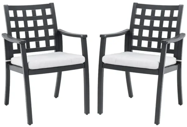 Modern Classic Cast Outdoor Patio Dining Chairs, Ergonomic Lattice Backrest Design, Sunbrella Cushion, Weather Resistant And Durable (Set of 2) - Ember Black