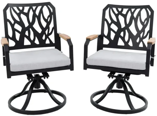 Outdoor Patio Swivel Rocker With Outdoor Grade Sunbrella Cushions, Branch Like Backrest (Set of 2) - Bourbon Brown