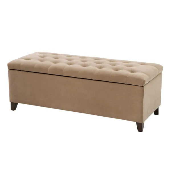 Elegant Design Tufted Top, Soft Close Storage Bench, Upholstered Fabric Solid