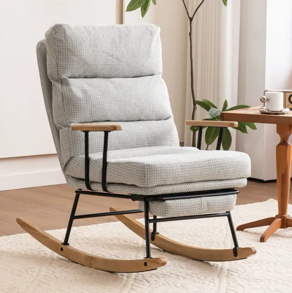 Modern Teddy Gliding Rocking Chair With High Back, Retractable Footrest, And Adjustable Back Angle For Nursery, Living Room, And Bedroom