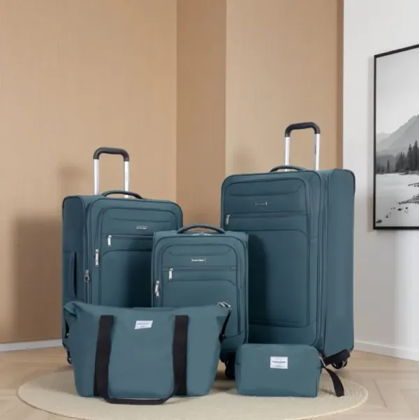 5 Piece Set, Softshell Suitcase Spinner Wheels