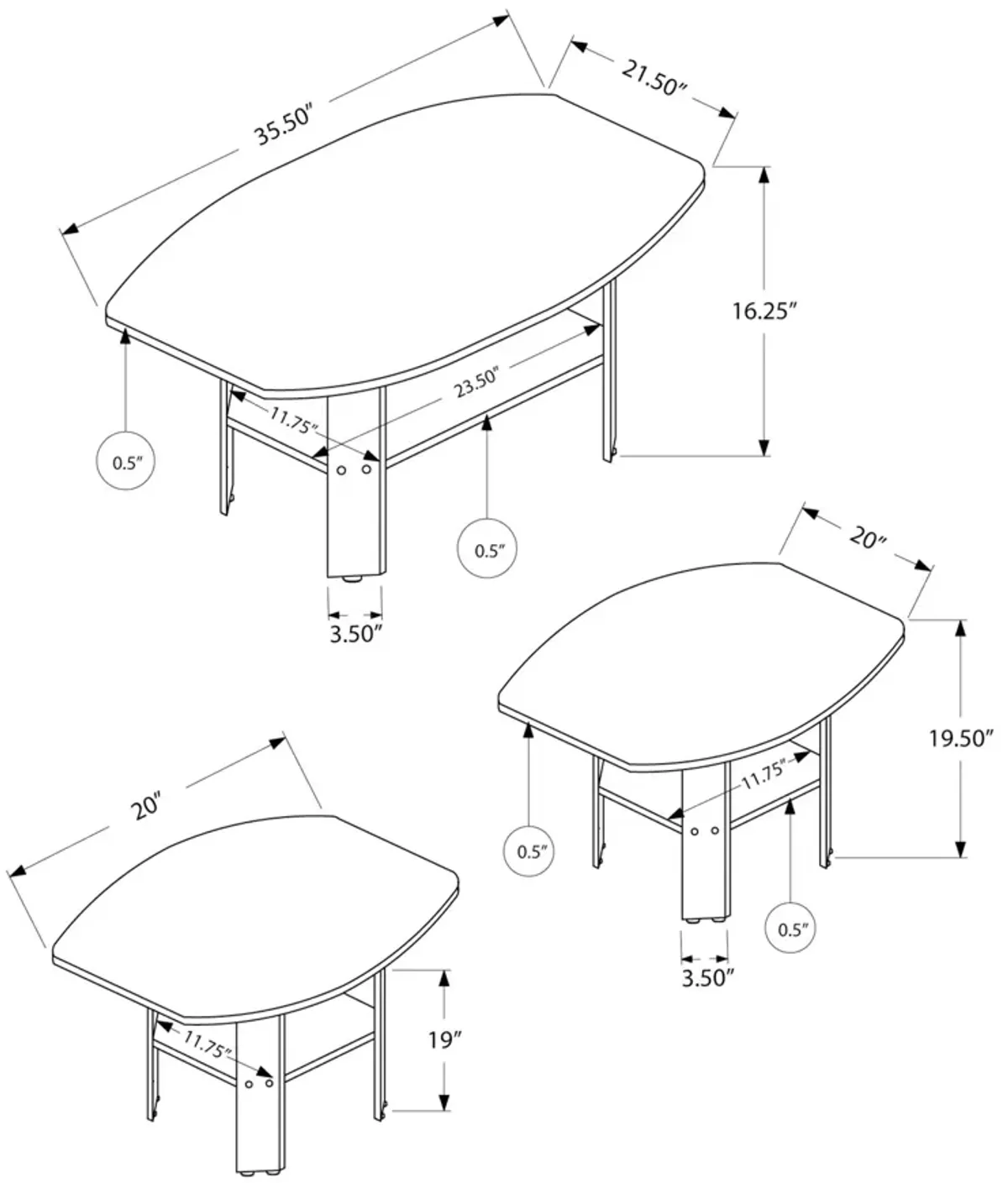 Table Set: Coffee, End, Side, Accent, Living Room, Transitional (Set of 3) - Oak