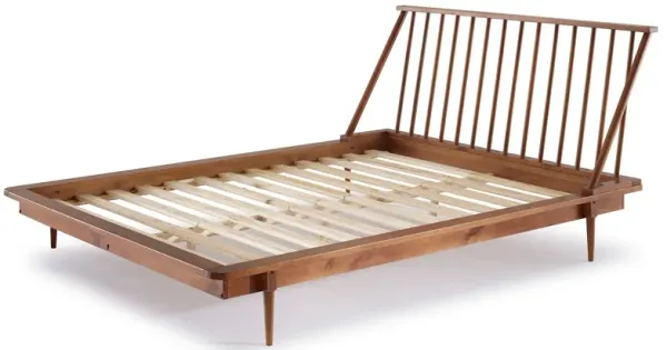 Mid-Century Modern Solid Wood Platform Bed Frame With Spindle Headboard