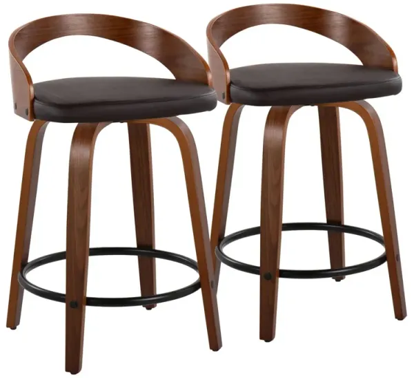 Grotto - Mid-Century Modern Fixed Height Counter Stool & Swivel With Round Footrest (Set of 2)