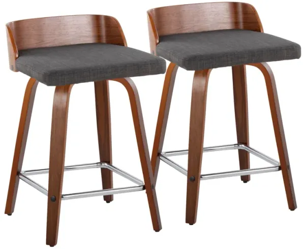 Maya - Mid Century Modern Fixed Height Counter Stool With Swivel With Square Footrest (Set of 2)