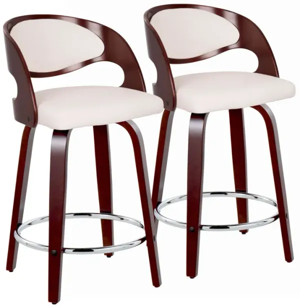 Pino - Mid Century Modern Fixed Height Barstool With Swivel With Round Footrest (Set of 2)