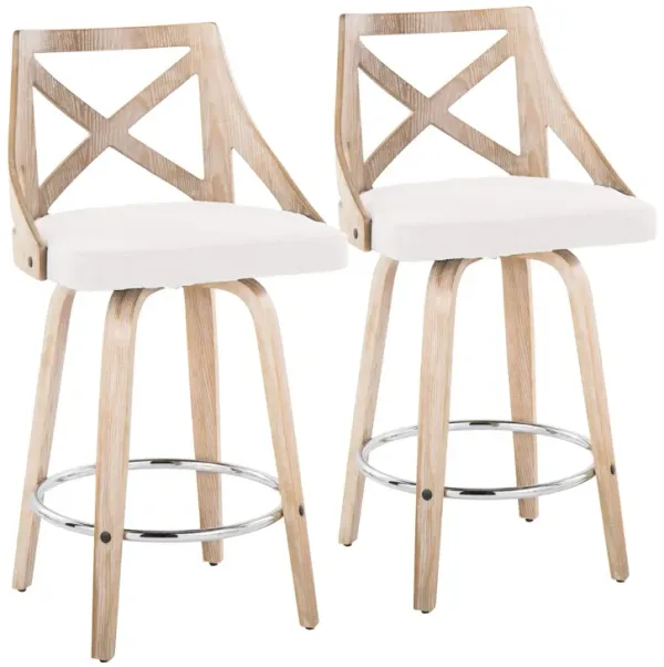 Charlotte - Farmhouse Fixed Height Counter Stool With Swivel And Round Footrest (Set of 2)