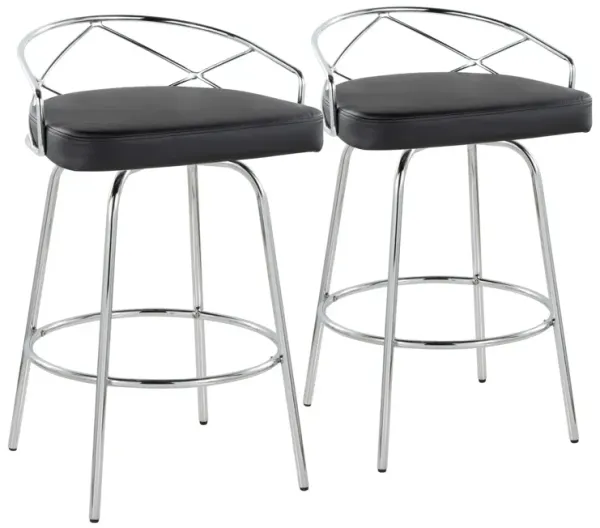 Charlotte - Glam Glam / Art Deco Fixed Height Counter Stool With Swivel With Round Footrest (Set of 2)