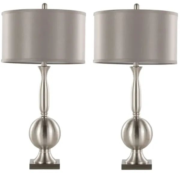 Joan - Contemporary Table Lamp (Set of 2) - Nickel / Gray Satin