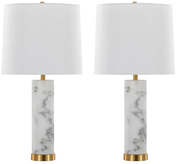 Marabella - Contemporary Marble Table Lamp (Set of 2) - Brass / White