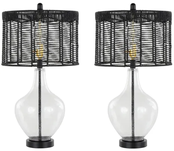 Jenna - Contemporary Table Lamp (Set of 2) - Clear Seeded / Matte Black / Matte Black
