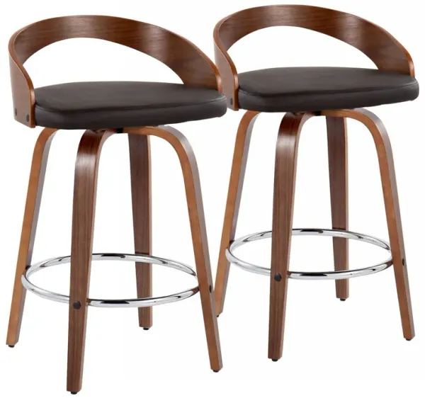 Grotto - Mid Century Modern Elegant Fixed Height Counter Stool With Swivel With Round Footrest (Set of 2)