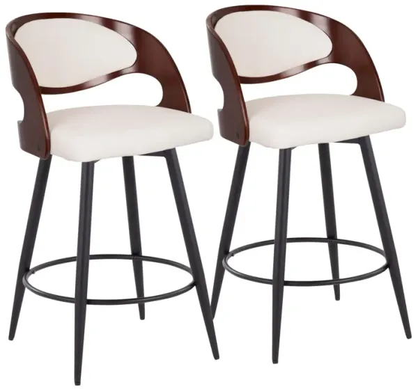 Pino - Mid Century Modern Fixed Height Counter Stool With Swivel With Round Footrest (Set of 2)