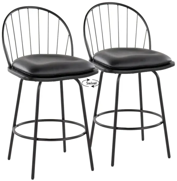 Riley - Claire Farmhouse Fixed Height Counter Stool With Swivel With Round Footrest (Set of 2)